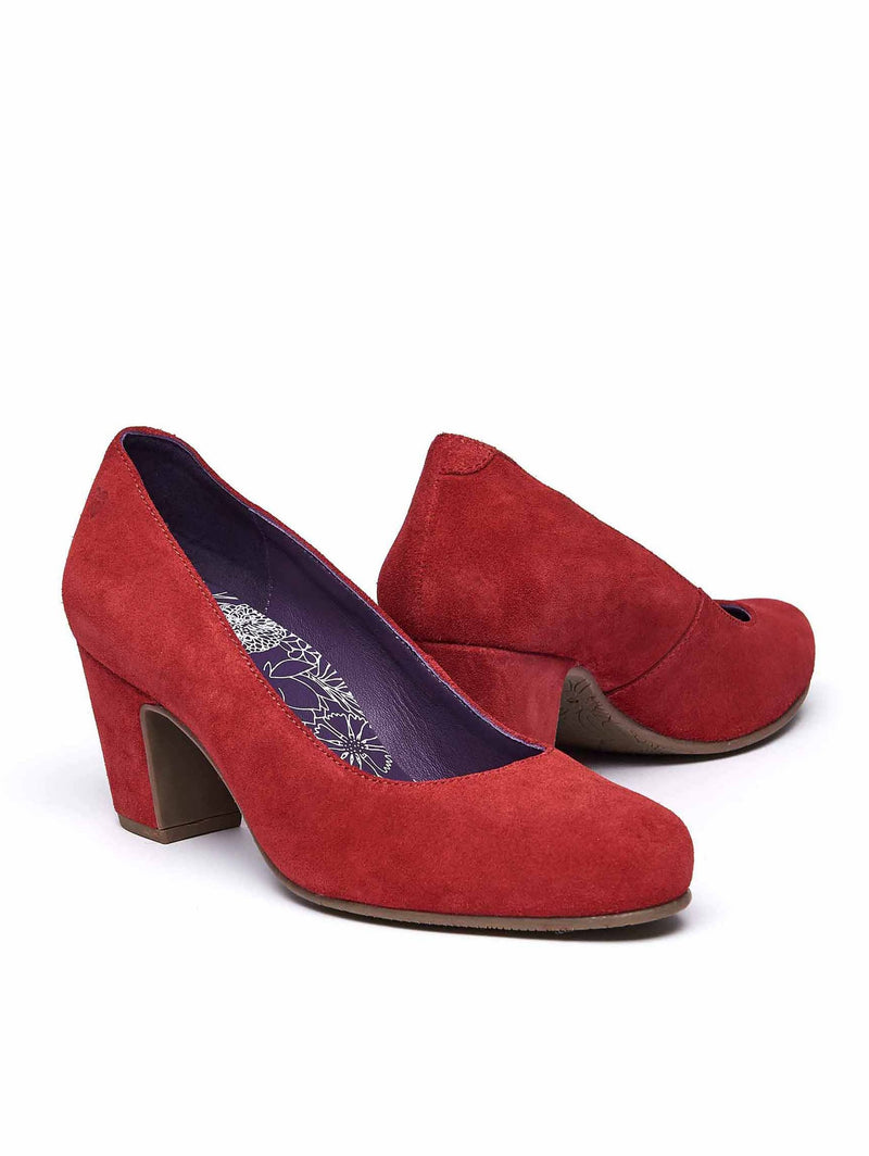 Red suede block heel court shoes - ASANTE LIPSTICK RED