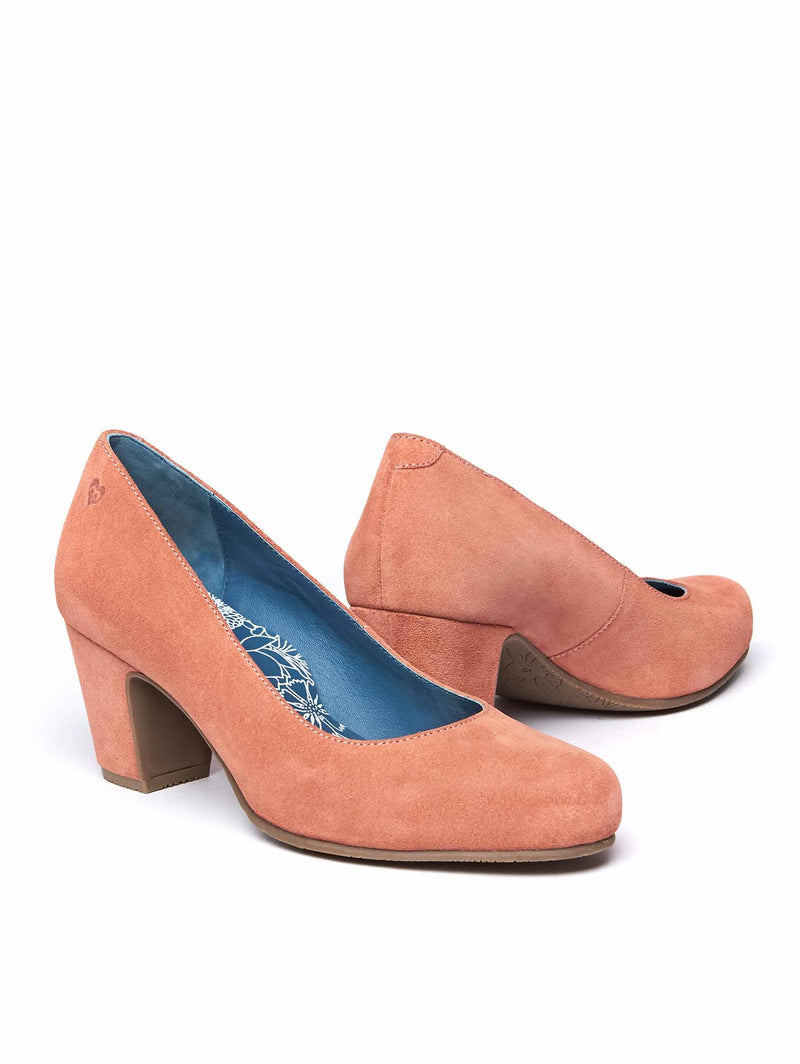 Pink suede block heel court shoes - ASANTE SEASHELL PINK