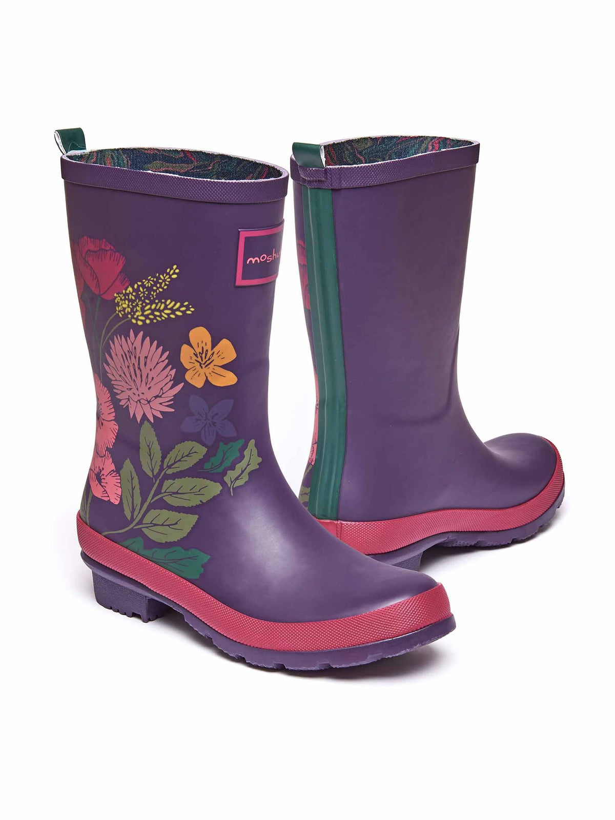 Purple colourful mid-length wellies - DOWNPOUR JEWEL PURPLE WILDFLOWER