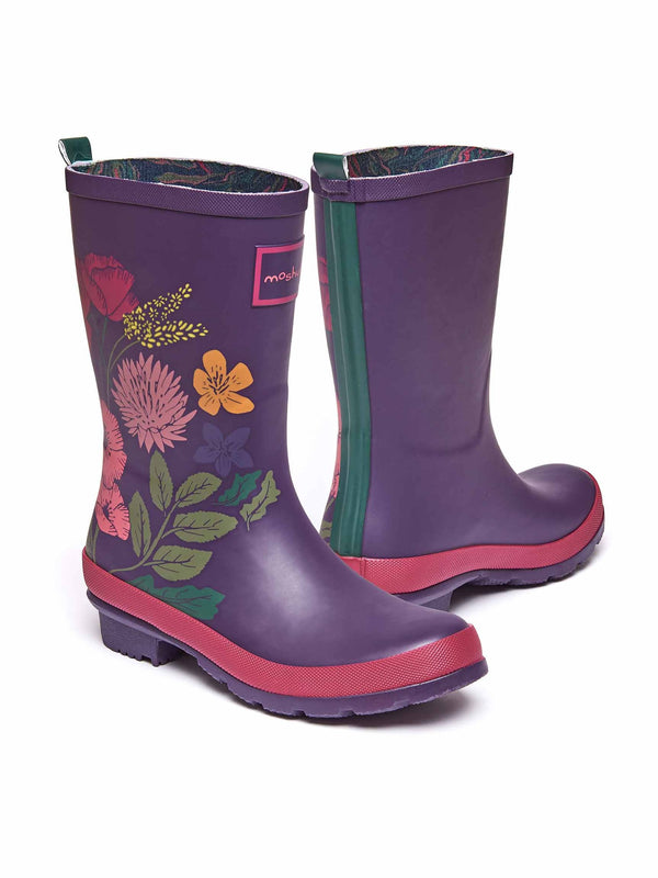 Purple colourful mid-length wellies - DOWNPOUR JEWEL PURPLE WILDFLOWER