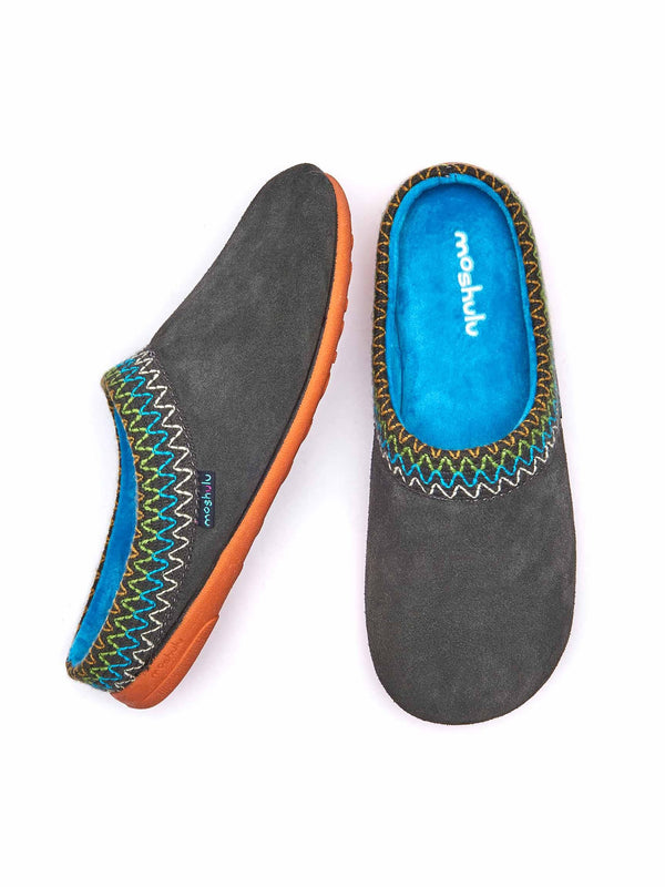 Grey Embroidered Turkish mule slippers - ANVIK GREY