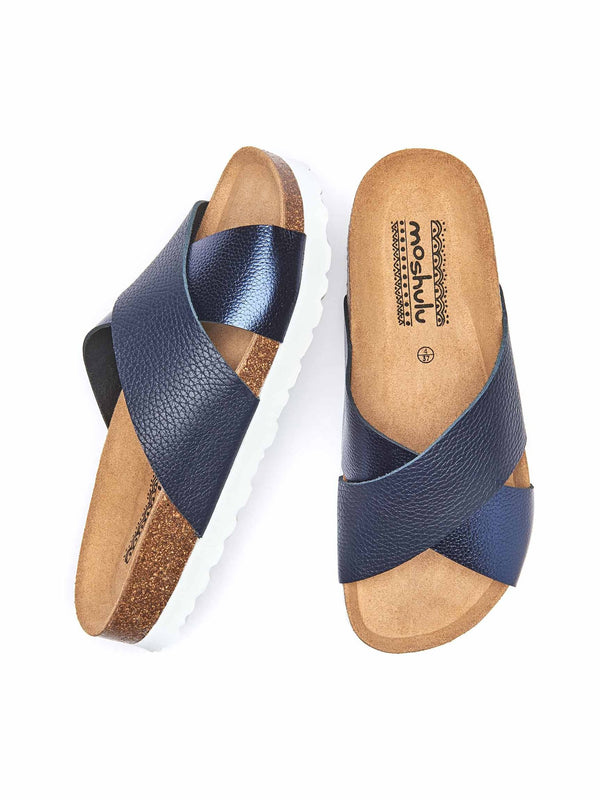Blue Crossover metallic leather sandals - MARGATE METALLIC INDIGO
