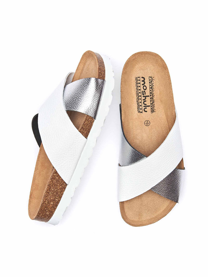 White Crossover metallic leather sandals - MARGATE METALLIC WHITE