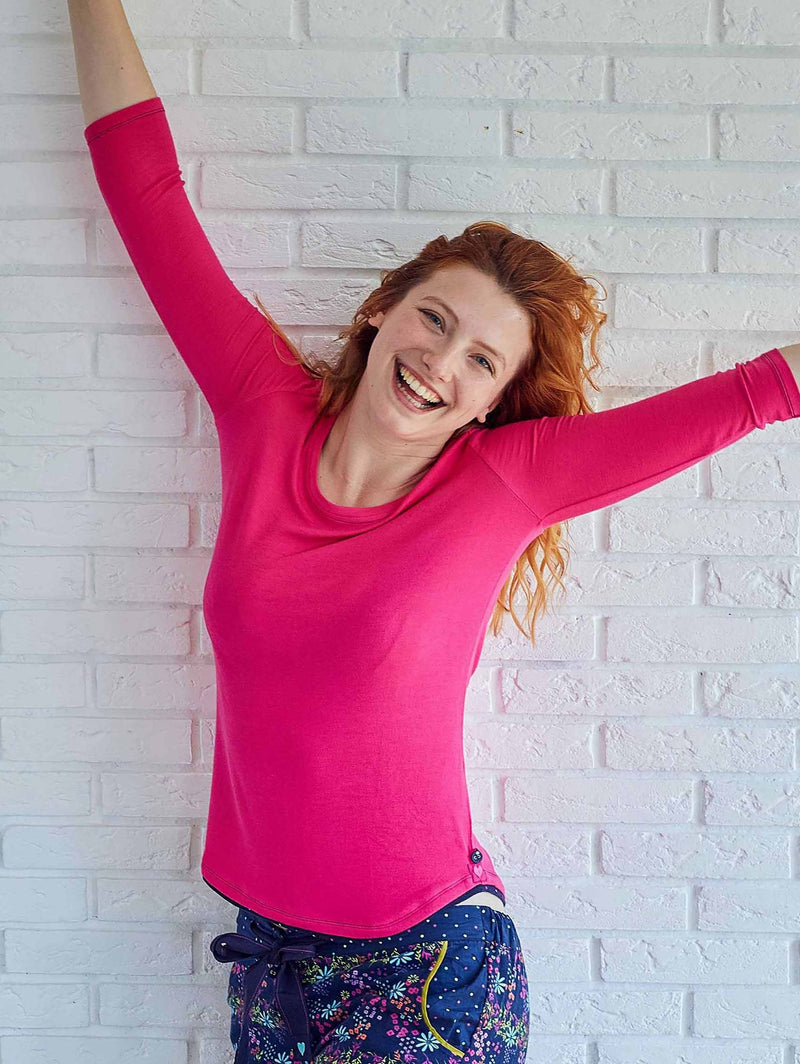 Pink Soft bamboo pyjama top - WONDER FUCHSIA