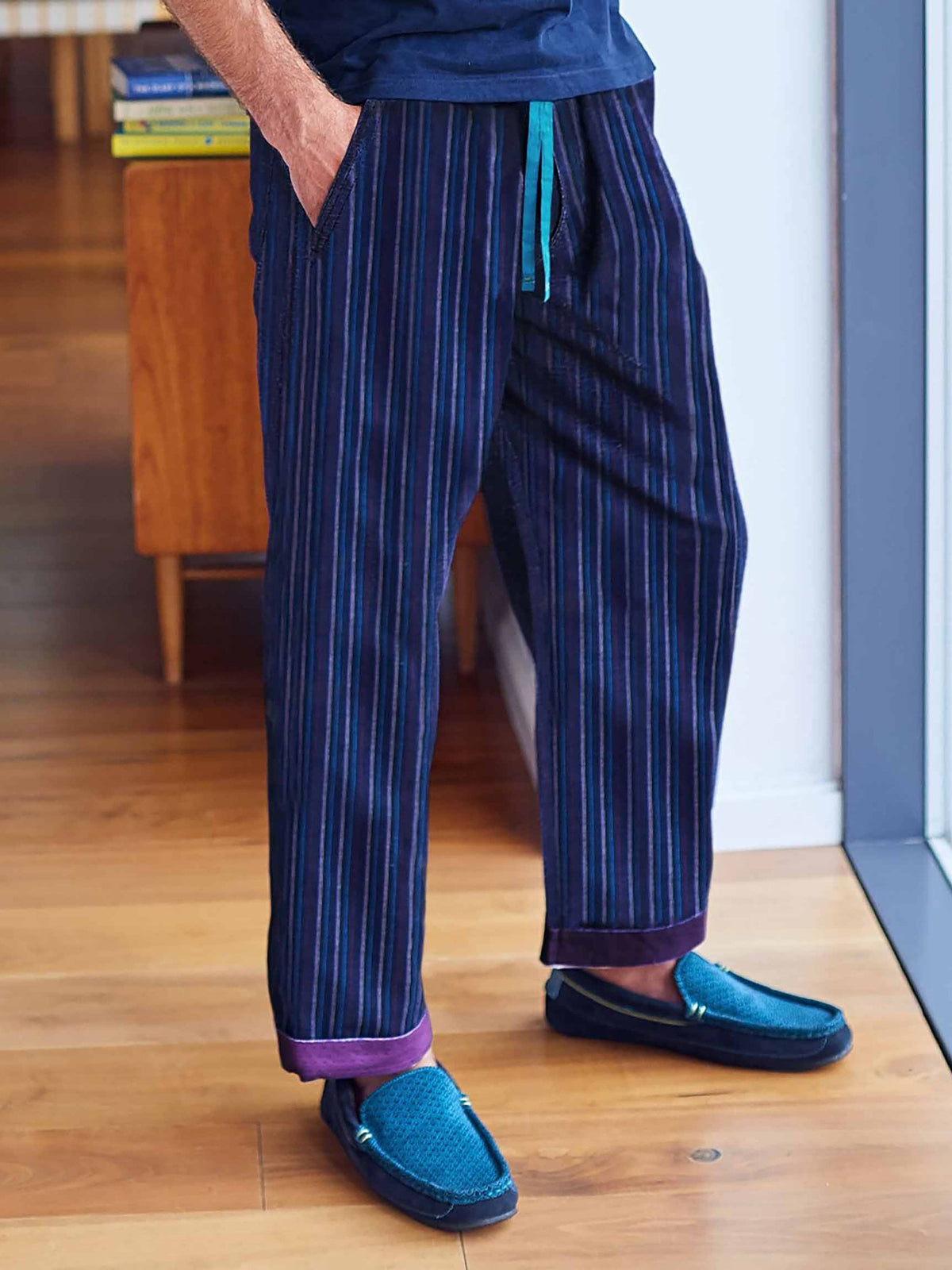 Blue Men's cotton stripe pyjama trousers - REST INDIGO