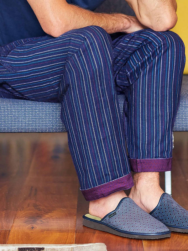 Blue Men's cotton stripe pyjama trousers - REST INDIGO