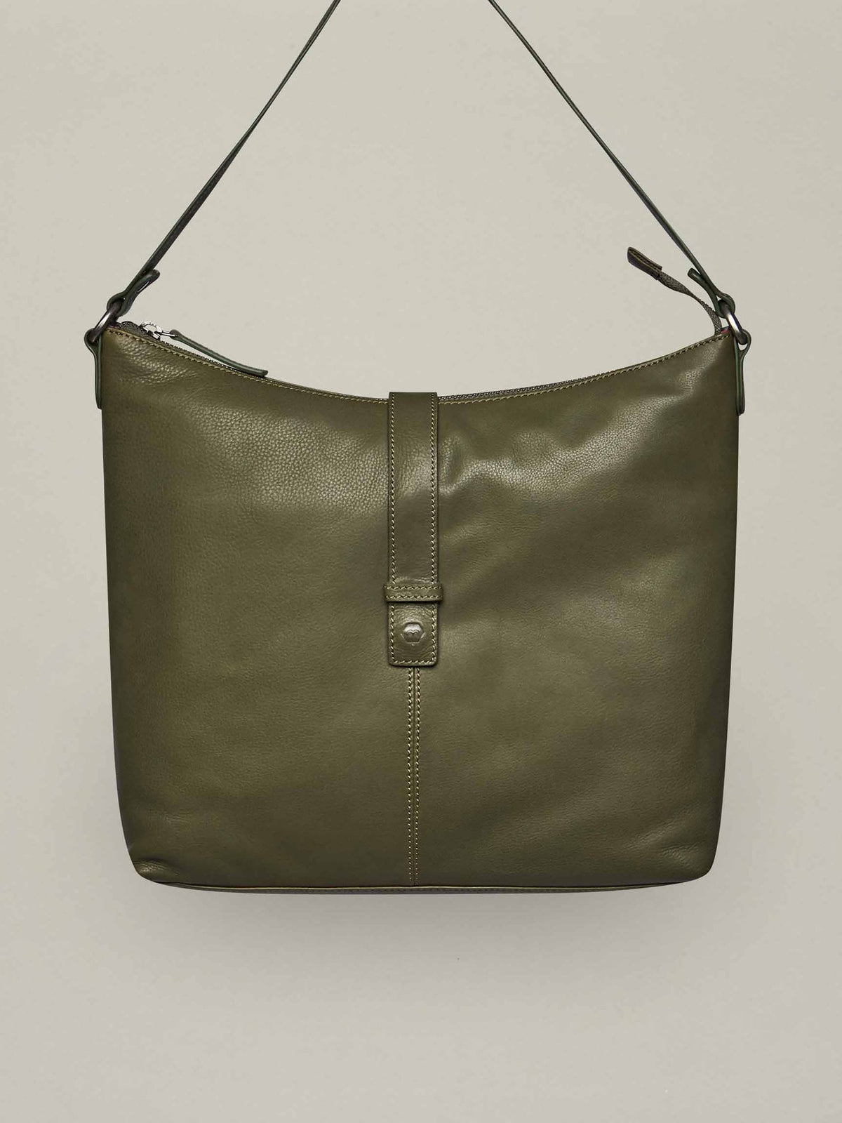 Green Leather hobo bag - MEADOWSWEET FERN/BLOSSOM