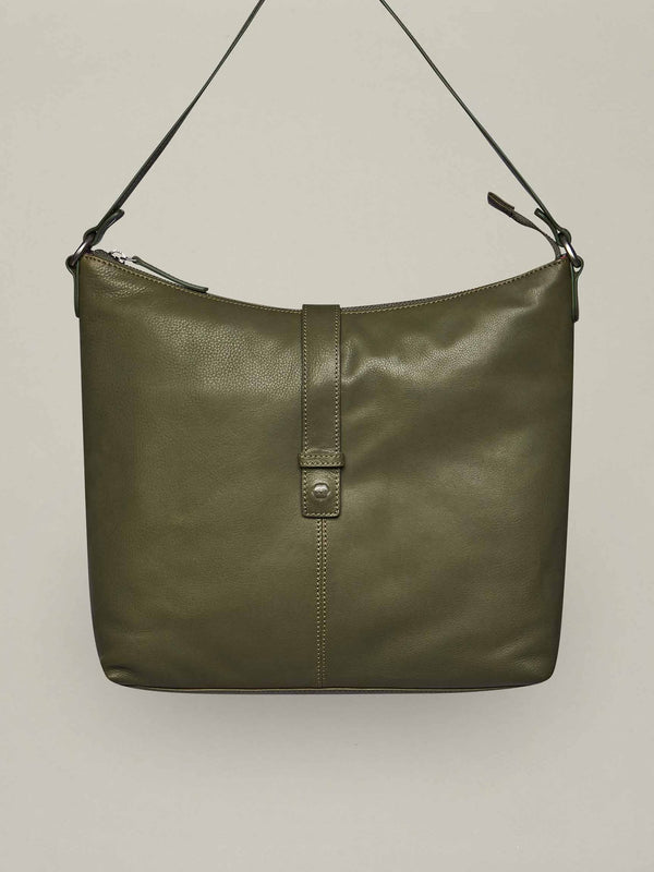 Green Leather hobo bag - MEADOWSWEET FERN/BLOSSOM