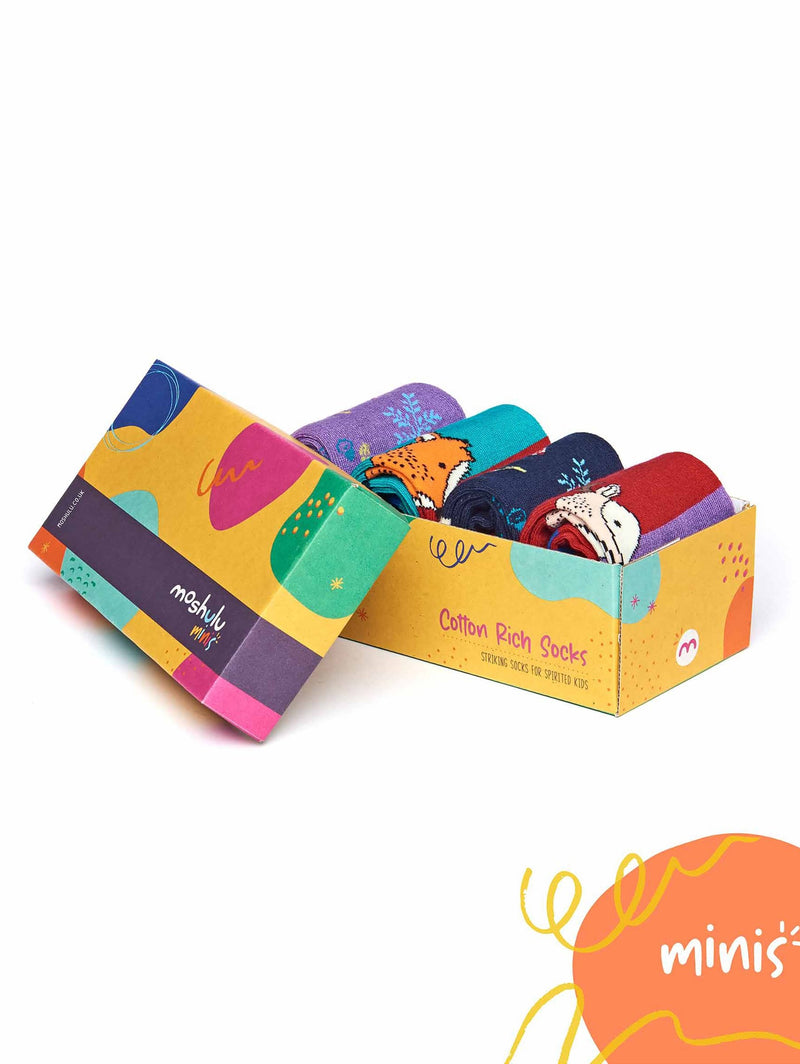 Multi kid's woodland cotton-rich box of socks - NUTKIN SOCK BOX MULTI