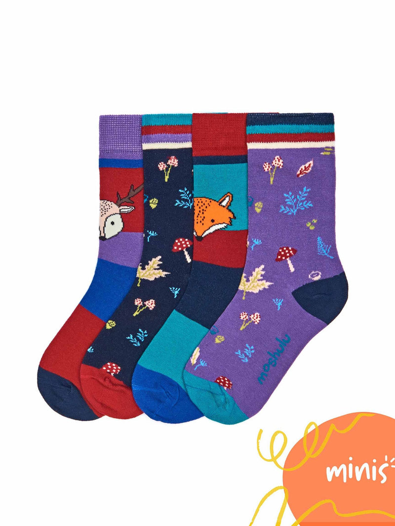Multi kid's woodland cotton-rich box of socks - NUTKIN SOCK BOX MULTI
