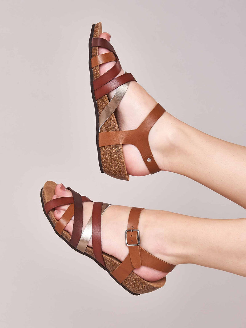 Brown wedged cork footbed sandals - ZILLA TAN MULTI