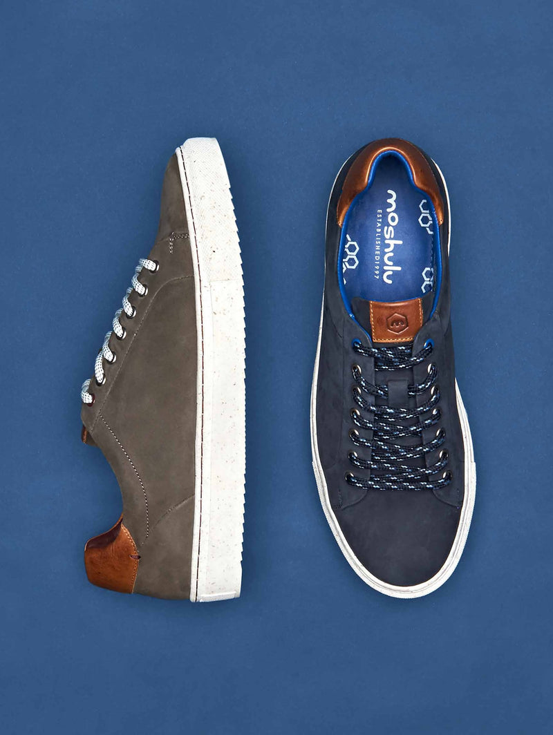 Grey men's round toe leather trainers - LOAM GREY
