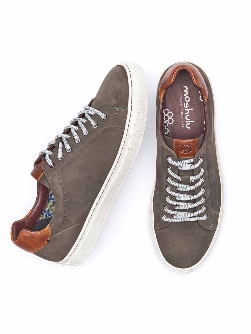Grey men's round toe leather trainers - LOAM GREY