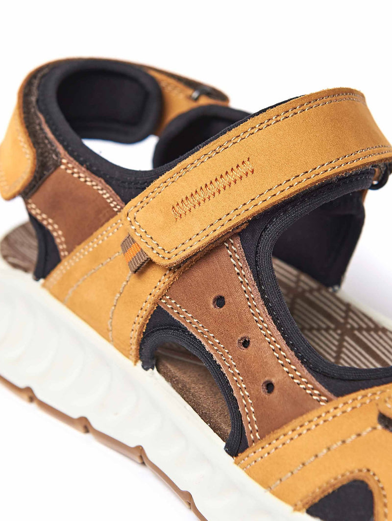 Brown leather touch fastening sandals - RETERTH TAN/BROWN
