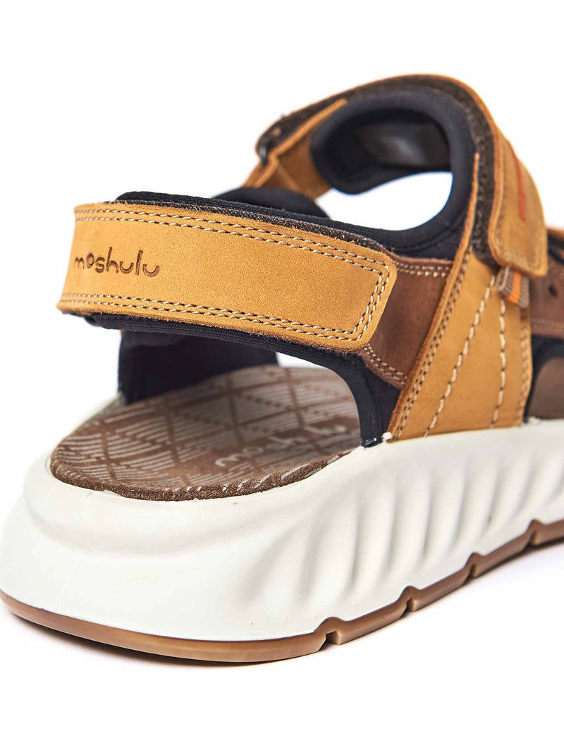 Brown leather touch fastening sandals - RETERTH TAN/BROWN