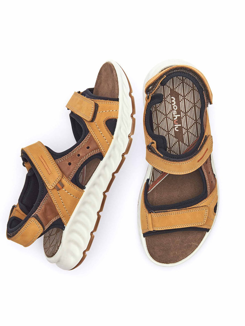 Brown leather touch fastening sandals - RETERTH TAN/BROWN