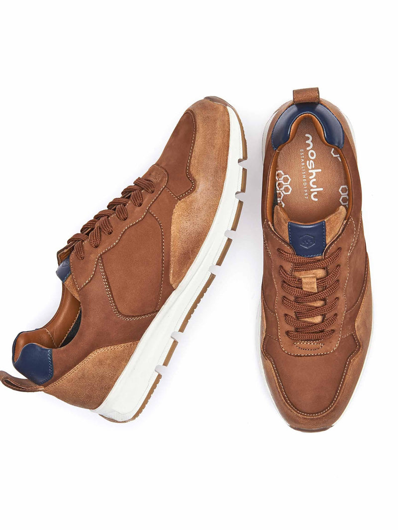 Brown men's nubuck and suede trainers - WINGER TAN