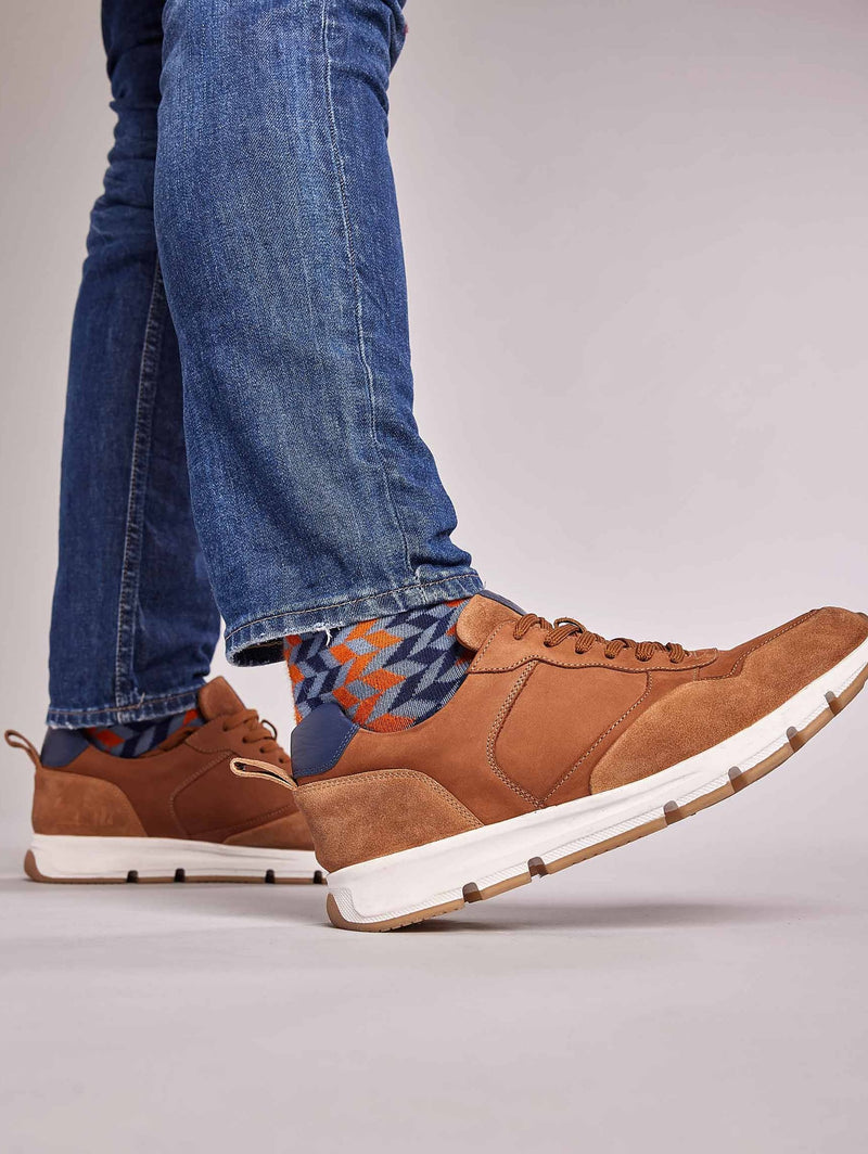 Brown men's nubuck and suede trainers - WINGER TAN