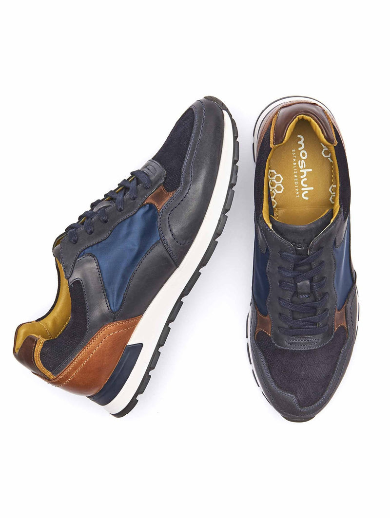 Blue men's leather combination trainers - HATTRICK NAVY