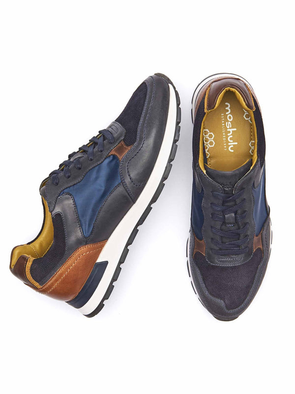 Blue men's leather combination trainers - HATTRICK NAVY
