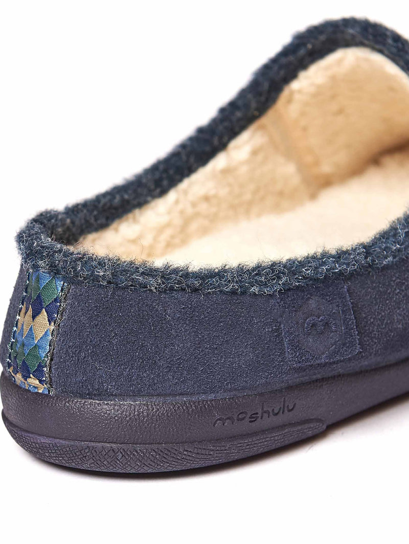 Blue men's suede mule slippers - DERRIL NAVY