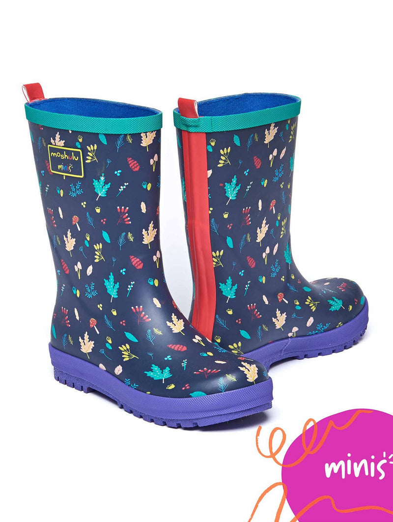 Blue kids patterned welly boots - NEMO INDIGO WOODLAND