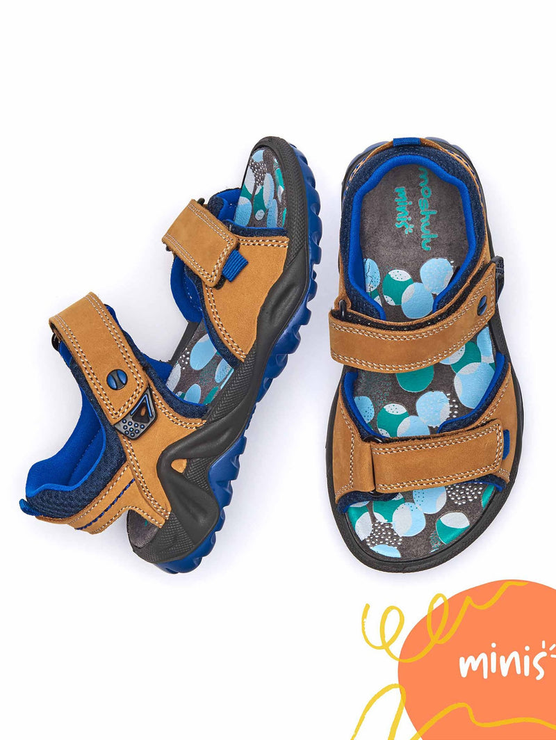 Brown kids nubuck adventure sandals - SLIDING TAN