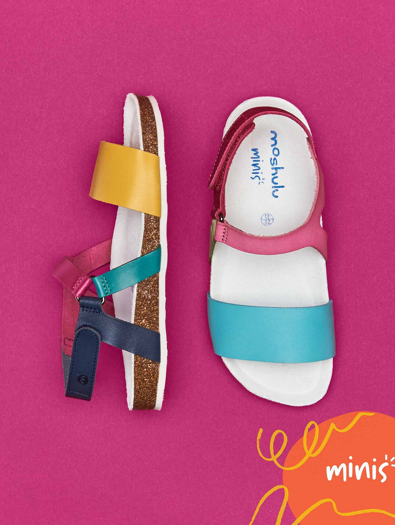 Yellow kids leather colourful sandals - SPRINGING YELLOW MULTI
