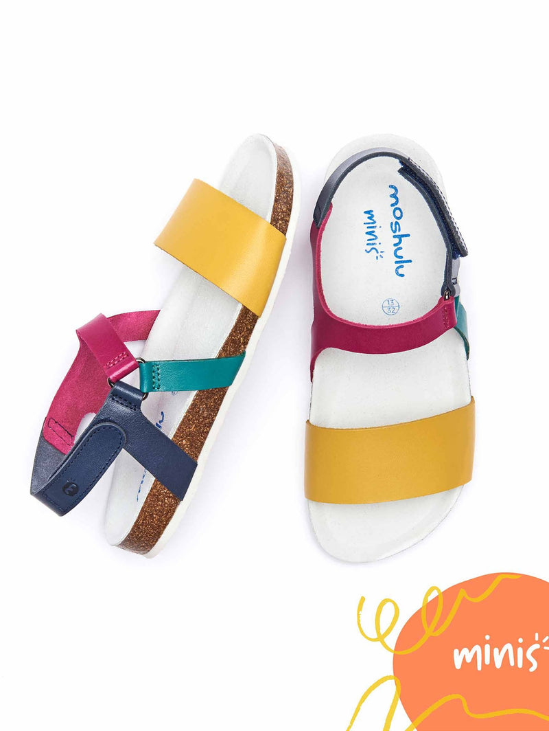 Yellow kids leather colourful sandals - SPRINGING YELLOW MULTI