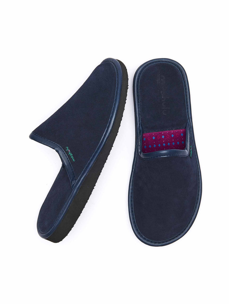 Blue men's suede mule slippers - WESTON 3 NAVY