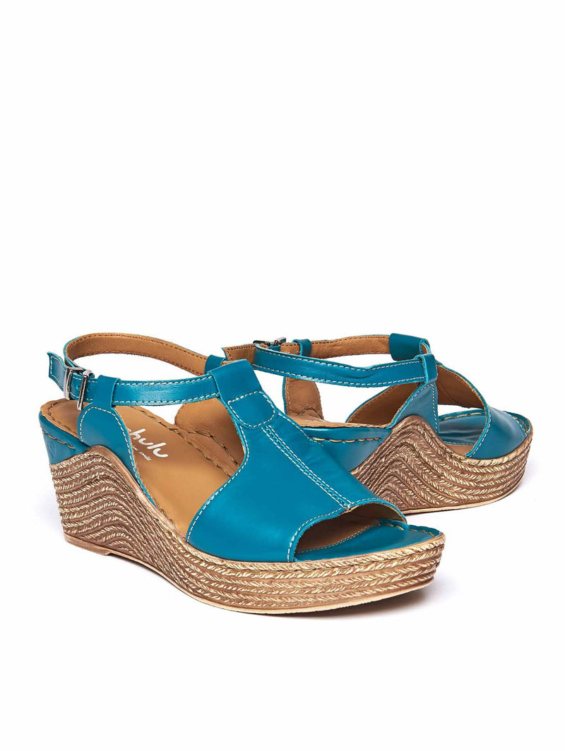 Blue t-bar wedge sandals - PEACH MELBA 2 OASIS BLUE