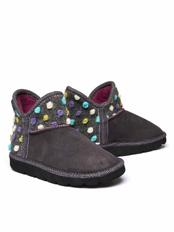 Grey spotty bootie slippers - FIRESIDE 2 SLATE