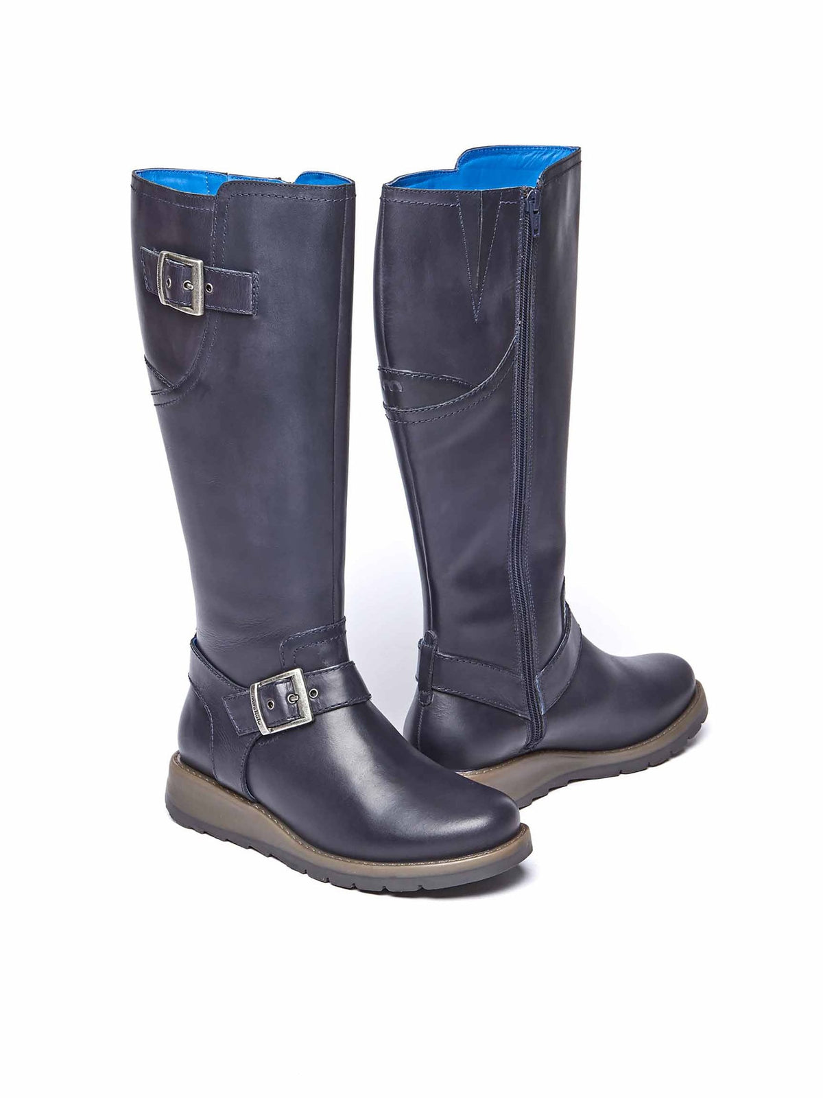 Blue long leather wedge boots - STARGAZER NAVY
