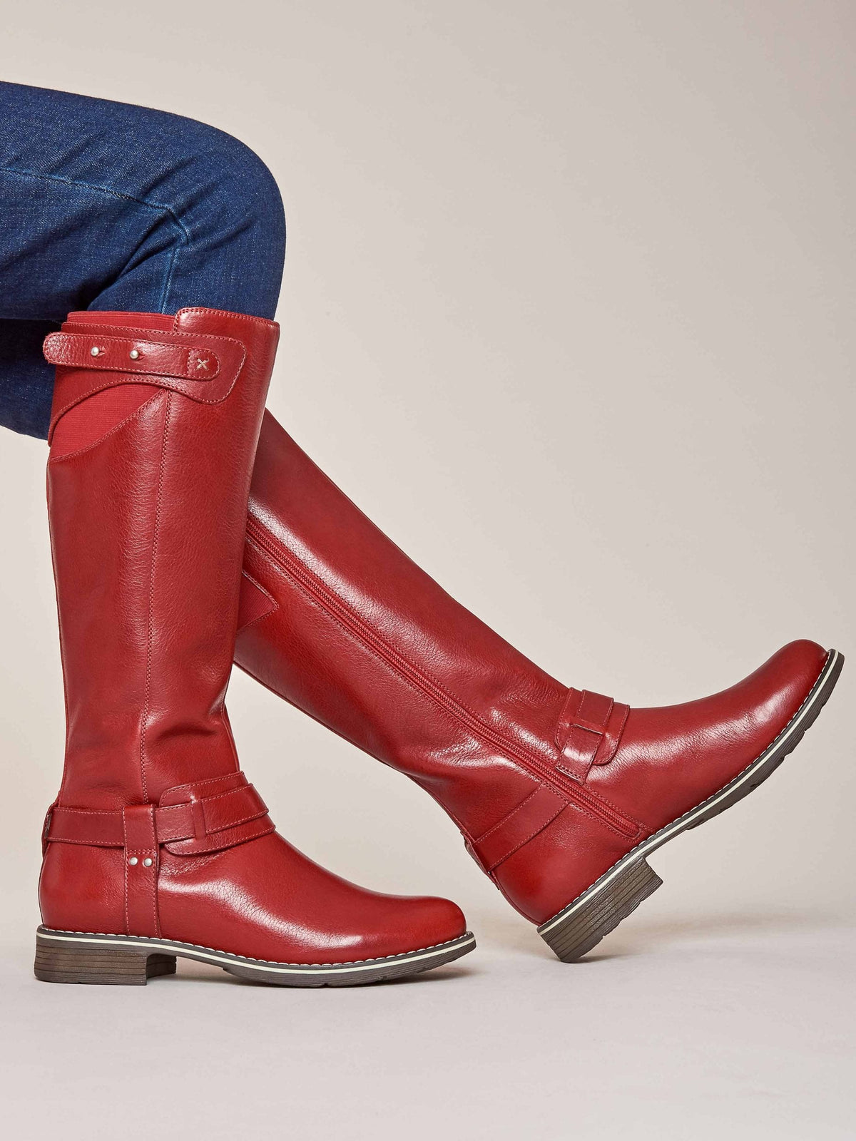 Red classic leather long boots - MISTLETOE LIPSTICK RED