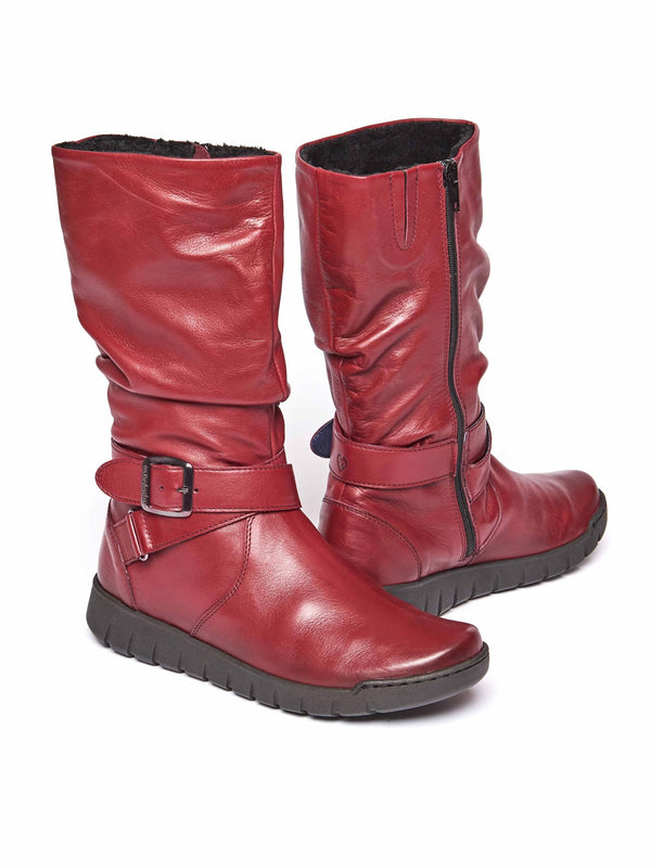 Red ruched leather mid-length boots - MALMO CABERNET