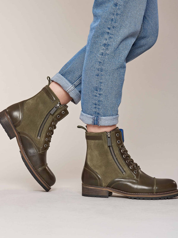 Green ladies' biker ankle boots - BARDSEY WILD OLIVE