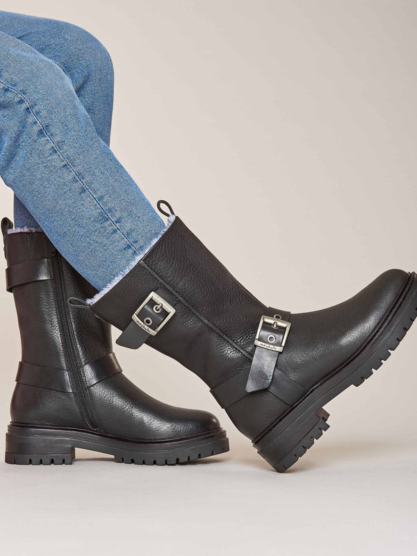 Black Mid-length biker boots - SHERALD BLACK