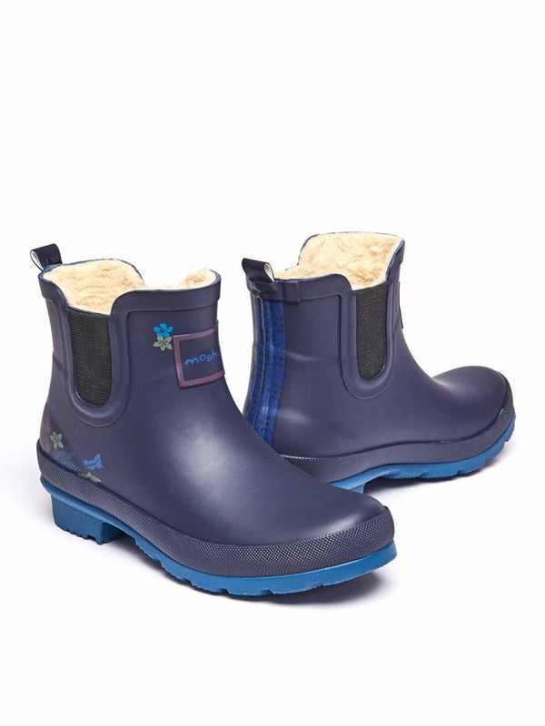 Blue Faux-fur lined short wellies - SPLOSH INDIGO TONAL FLORAL
