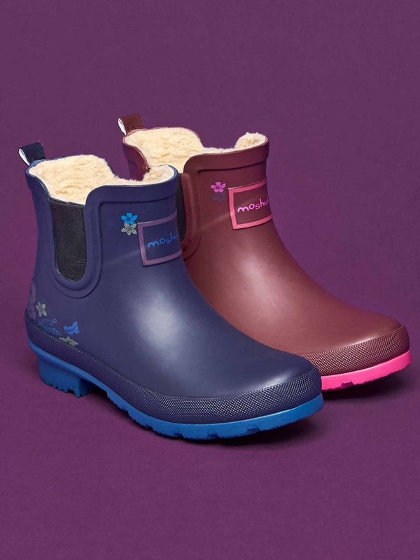 Blue Faux-fur lined short wellies - SPLOSH INDIGO TONAL FLORAL
