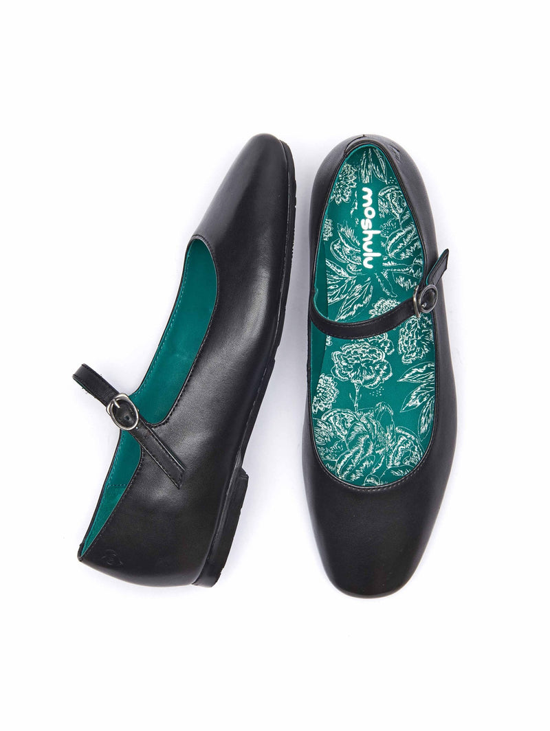 Black square toed ballerina flats - PIPER BLACK