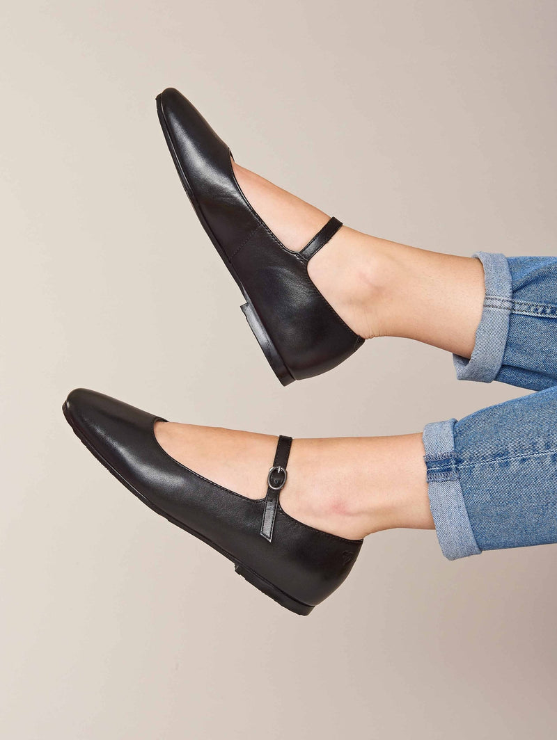 Black square toed ballerina flats - PIPER BLACK