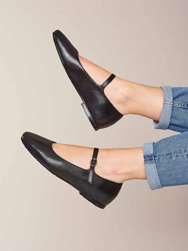 Black square toed ballerina flats - PIPER BLACK