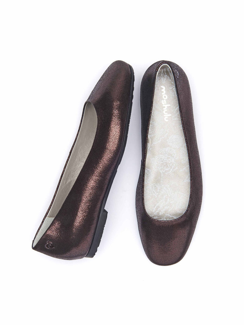 Metallic ladies' metallic square toe ballerina flats - MODOTTI CACAO METALLIC