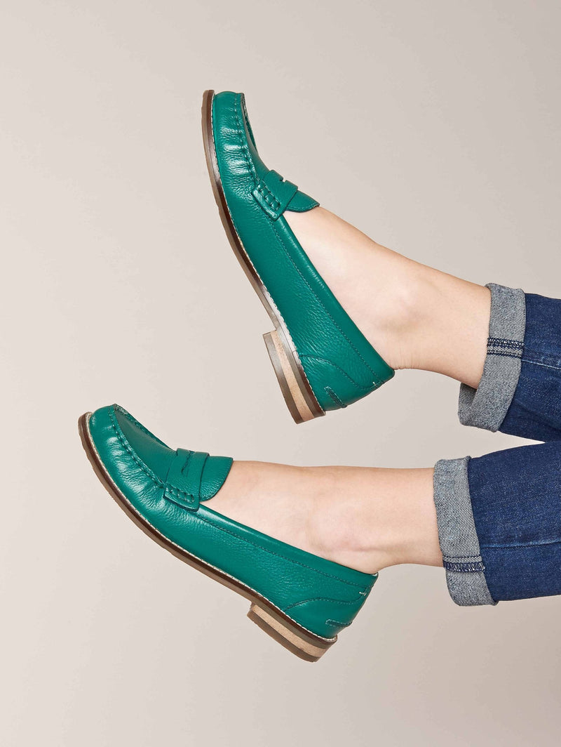 Green classic leather penny loafers - PETREL LEATHER JADE GREEN