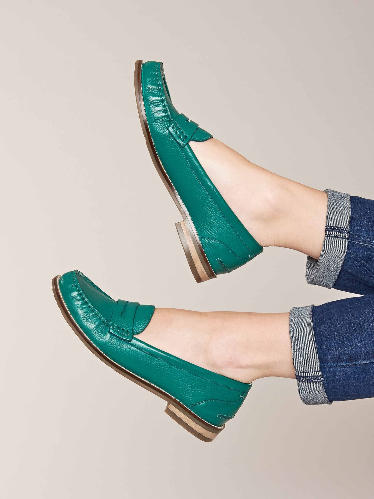 Green classic leather penny loafers - PETREL LEATHER JADE GREEN