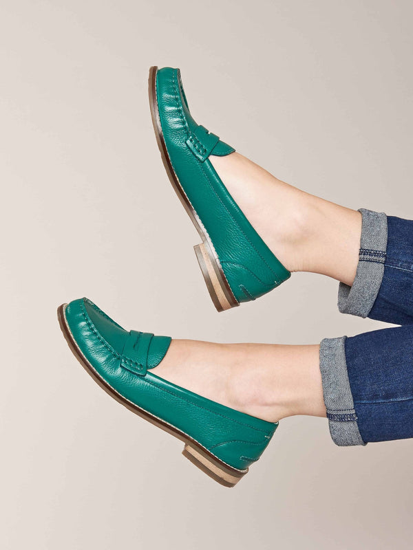 Green classic leather penny loafers - PETREL LEATHER JADE GREEN