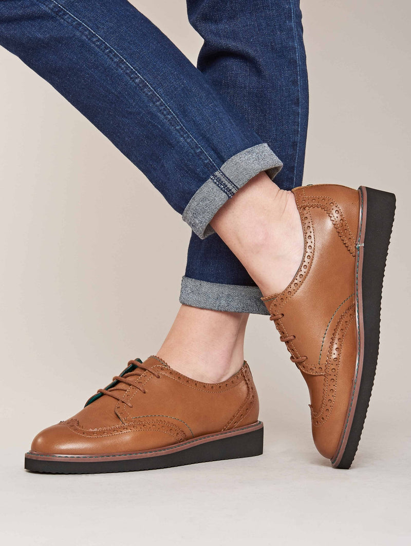 Brown leather metallic brogues - SEGOVIA TAN