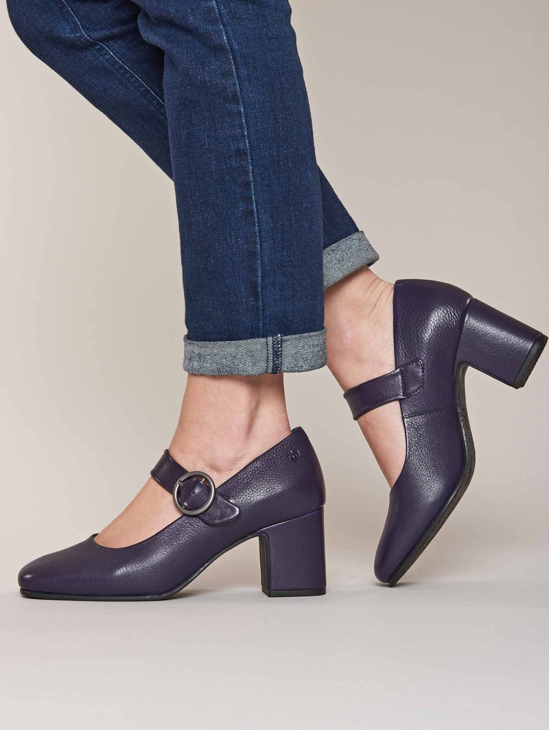 Purple mary Jane leather block heels - VALADON JEWEL PURPLE