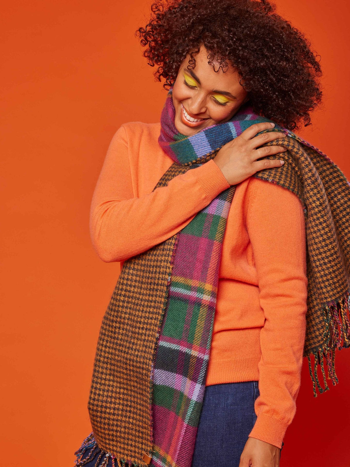Green ladies' doublesided knitted scarf - CHAFFINCH SCARF KALE GREEN MULTI