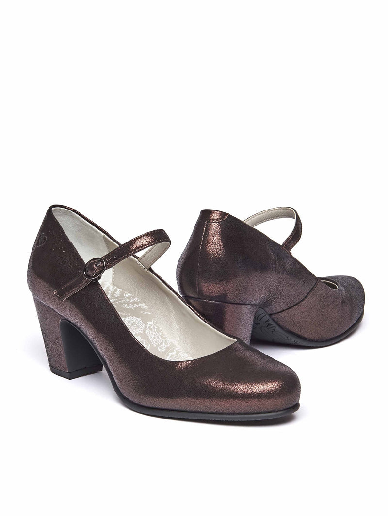 Metallic women's metallic block heel court shoe - GOLDIN CACAO METALLIC